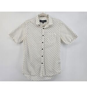 Sunday Work Clothes Mens Medium White Black Polka Dot Short Sleeve Button Down